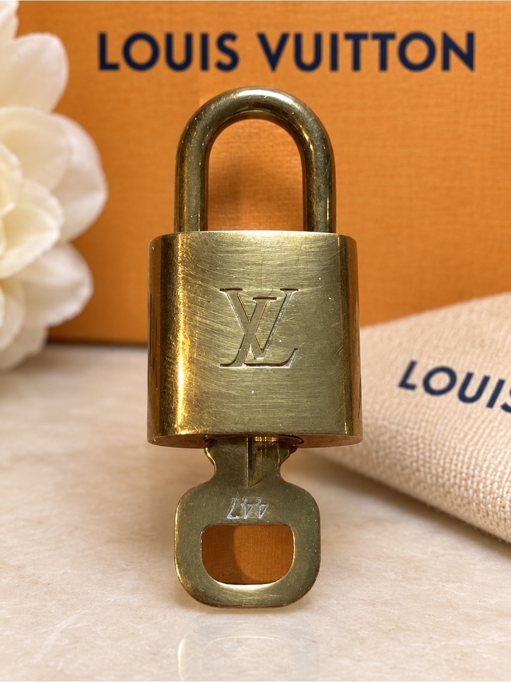 Louis Vuitton Authentic Padlock & Key #447 Gold Brass Bag Lock